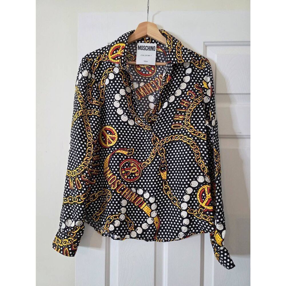 Moschino Chain Link Print Silk Blouse 10